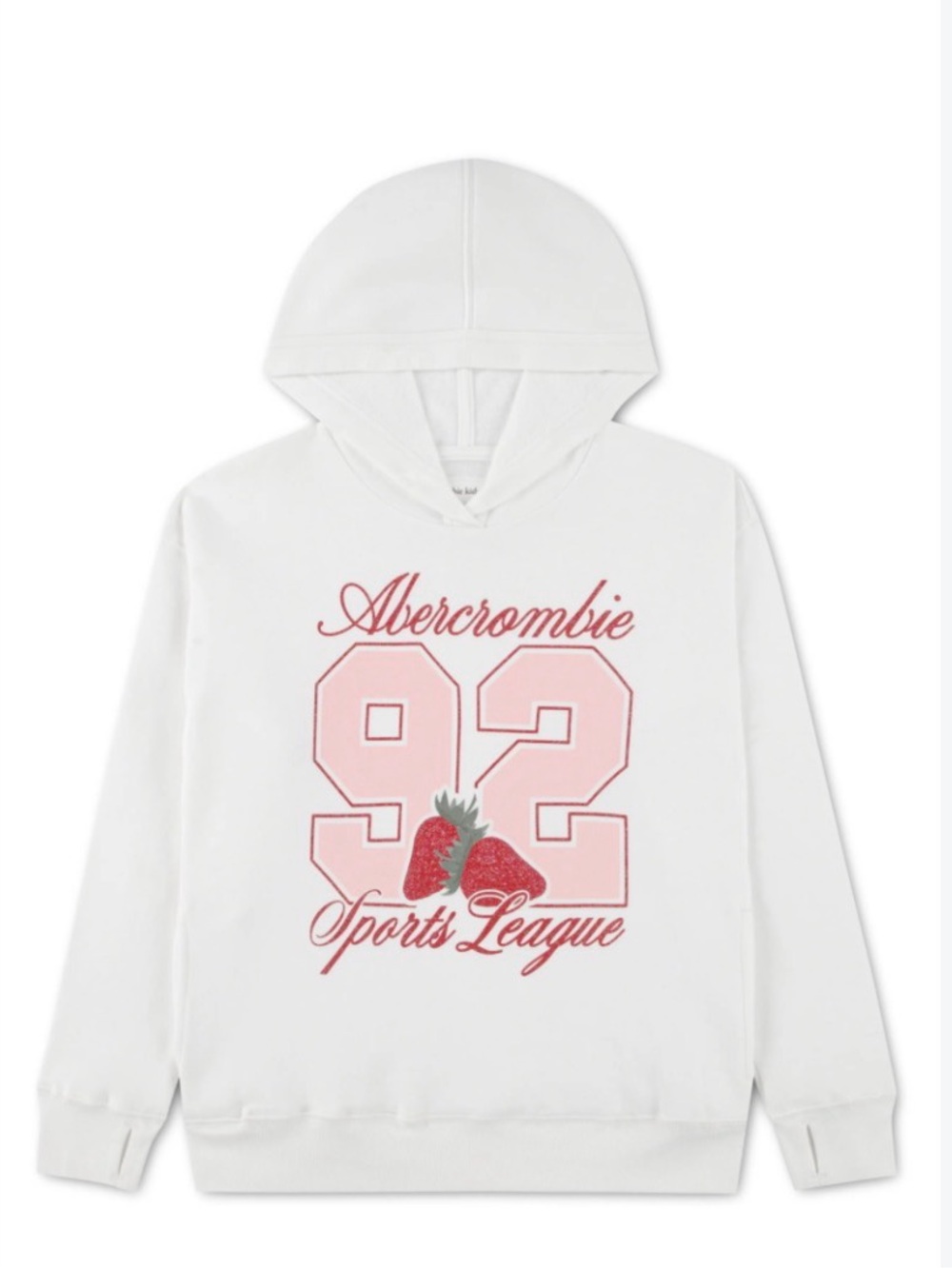 abercrombie kids White Hoodie with Pink '92 & Strawberry Graphic